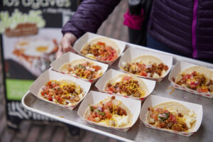 A tray of tacos for sampling on a pike place market food tour led by Savor Seattle tours